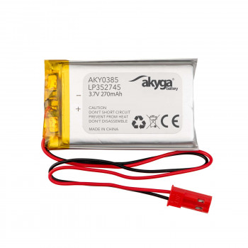 Baterie Li-Po Akyga AKY0385 LP352745 3,7 V 270 mAh s PCM, konektor JST 2,54 mm 2pinový, vodiče 150 mm
