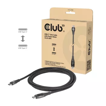 Bezpečnostní nabíjecí kabel USB-C Club 3D CAC-2508, 240 W, s displejem nabíjení, samec/samec, 2 m