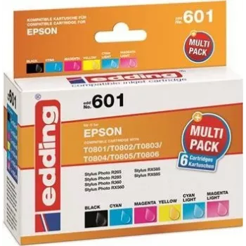 Inkoustové kazety Edding EDD-601 pro Epson Stylus Photo P50, kompatibilní, multipack černá + azurová + purpurová + foto azurová + foto purpurová (6 ks)