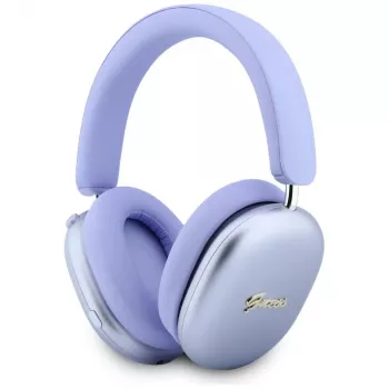 On-ear Bluetooth sluchátka Guess GUE005825, Metallic Effect Metal Script Logo, ENC, fialová