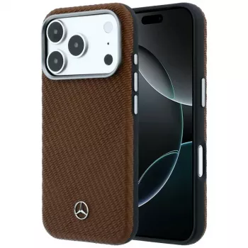 Mercedes Mer008906 kožené pouzdro semi-wrap s dřevěným efektem, MagSafe, pro iPhone 18 Pro Max / 17 Pro Max, camel