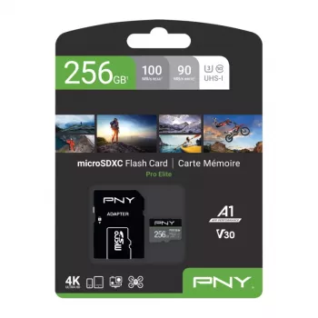 Paměťová karta microSDXC PNY PRO Elite P-SDU256V31100PRO-GE, 256 GB, UHS-I U3, A1, V30, se SD adaptérem