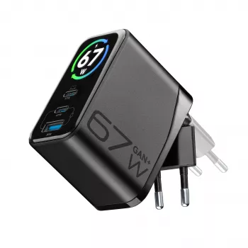 Cellularline TFT Multiport Charger 67 W fast charger, GaN, 2 x USB-C, 1 x USB-A