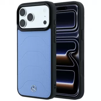 Pouzdro MagSafe Mercedes Leather Mesh with Bow Line pro iPhone 18 Pro Max / 17 Pro Max, modré