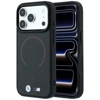 BMW BMW001265 M Kevlar Red Print Ring Metal Logo MagSafe case for iPhone 18 Pro / 17 Pro, black