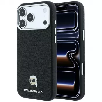 Pouzdro MagSafe Karl Lagerfeld KF003263 Grained Karl Head Metal pro iPhone 18 Pro / 17 Pro, černé