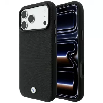 Pouzdro MagSafe BMW Kevlar Metal Logo pro iPhone 18 Pro Max / 17 Pro Max, černé