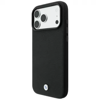 Pouzdro MagSafe BMW Kevlar Metal Logo pro iPhone 18 Pro Max / 17 Pro Max, černé