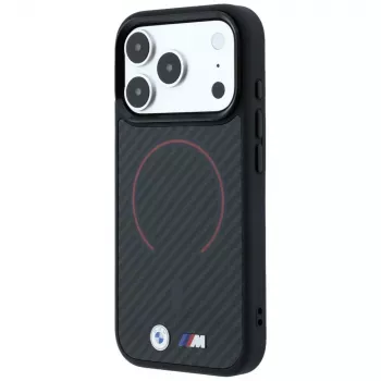 Pouzdro MagSafe BMW M Kevlar Red Print Ring Metal Logo pro iPhone 18 Pro Max / 17 Pro Max, černé