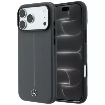 Pouzdro MagSafe Mercedes Leather Semi Wrap with Iconic Line pro iPhone 18 Pro Max / 17 Pro Max, antracit