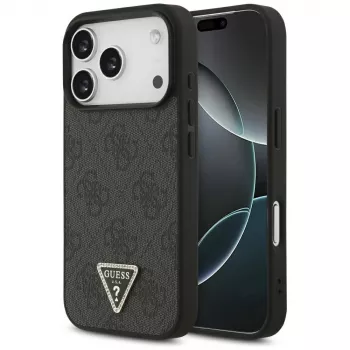 MagSafe pouzdro Guess Leather 4G Triangle Strass pro iPhone 18 Pro / 17 Pro, černá