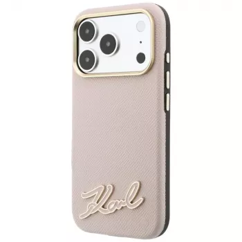 Pouzdro s MagSafe Karl Lagerfeld Grained with Resin Signature Logo pro iPhone 18 Pro Max / 17 Pro Max, růžová