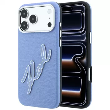 Pouzdro Karl Lagerfeld Smooth Big Resin Signature Logo pro iPhone 18 Pro / 17 Pro, modrá