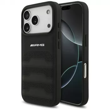 Pouzdro Mercedes AMG Leather Debossed Lines Logo pro iPhone 18 Pro / 17 Pro, černé