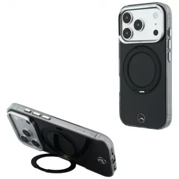 Pouzdro Mercedes Ring Stand Iconic Logo MagSafe pro iPhone 18 Pro Max / 17 Pro Max, černé