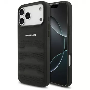 Pouzdro na smartphone Mercedes AMG00117 pro iPhone 18 Pro Max / 17 Pro Max, AMG Leather Debossed Lines Logo, černé