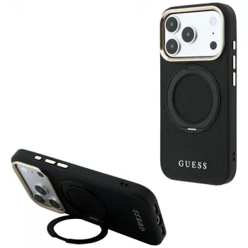 Pouzdro Guess GUE005670 pro iPhone 18 Pro Max / 17 Pro Max, Ring Stand 360 Grained Classic Logo, MagSafe, černé