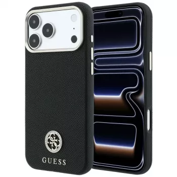 Pouzdro Guess GUE005533 Grained Round Strass Logo MagSafe pro iPhone 18 Pro / 17 Pro, černé