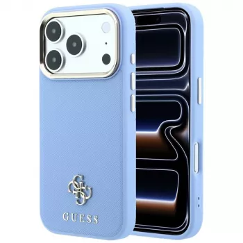 Pouzdro MagSafe Guess GUE005536 Saffiano Small 4G & Classic Logo pro iPhone 18 Pro Max / 17 Pro Max světle modré