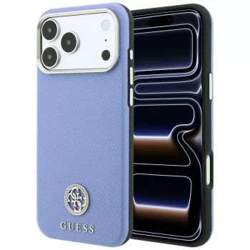 Pouzdro MagSafe Guess GUE005539 Grained Round Strass Logo pro iPhone 18 Pro / 17 Pro modré