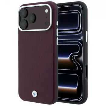 BMW BMW001224 Sign Deboss Quilted Metal Logo MagSafe case for iPhone 18 Pro Max / 17 Pro Max, burgundy
