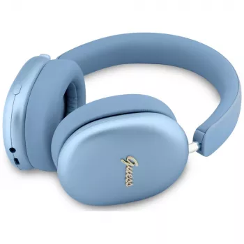 Guess Metallic Effect Metal Script Logo on-ear headphones, Bluetooth, ENC, blue