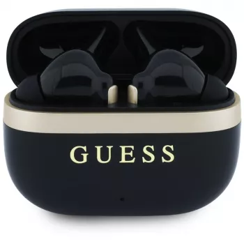 Guess Glossy Gold LinePrinted Classic Logo TWS earphones, black