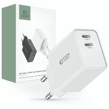 Nástěnné nabíjecí zařízení Tech-Protect C35W se 2 porty, PD 35 W, bílé