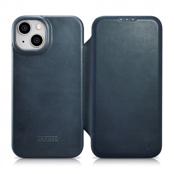 Peněženkové pouzdro iCarer CE Oil Wax Premium Leather pro iPhone 14 Plus, magnetické překlápěcí, MagSafe, modré (AKI14220707-BU)