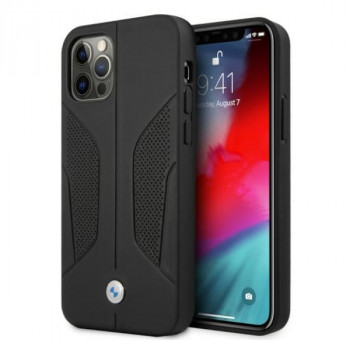 Kožené pevné pouzdro BMW BMHCP12MRSCSK Perforate Sides pro Apple iPhone 12 / 12 Pro, černé
