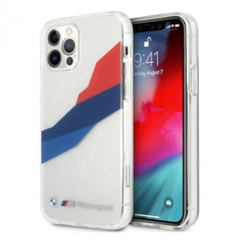Pevné pouzdro BMW BMHCP12LSKTGT Motorsport Tricolor pro Apple iPhone 12 Pro Max, průhledné
