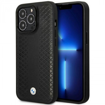 BMW BMHMP14X22RFGK Leather Diamond Pattern MagSafe case for Apple iPhone 14 Pro Max 6.7″, black