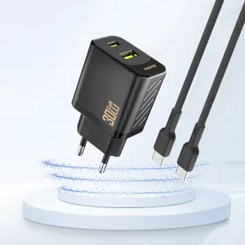 Nástěnná nabíječka Dudao A27TEU PD 30W GaN, USB-A + USB-C, černá