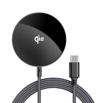 Magnetická bezdrátová nabíječka Acefast E24 Qi2 15W s kabelem USB-C 1,2 m, černá