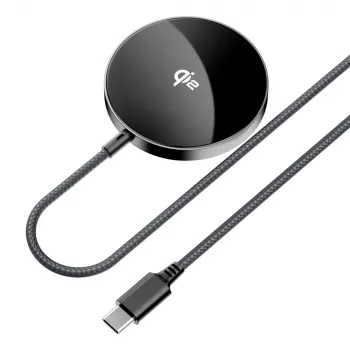 Magnetická bezdrátová nabíječka Acefast E24 Qi2 15W s kabelem USB-C 1,2 m, černá