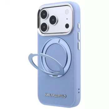 Pouzdro MagSafe s prstenovým stojánkem Karl Lagerfeld Ring Stand 360 Saffiano Classic Logo pro Apple iPhone 18 Pro Max / 17 Pro Max, světle modré (KF003176)