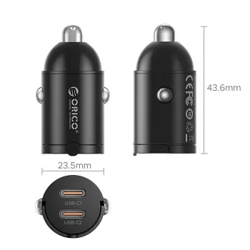 Autonabíječka Orico MiniRing MR-30-2C 30 W 2x USB-C, černá