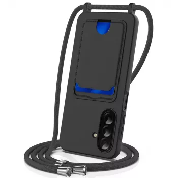 Hurtel Samsung Galaxy A57 5G TPU Case with Card Holder and Crossbody Lanyard, black