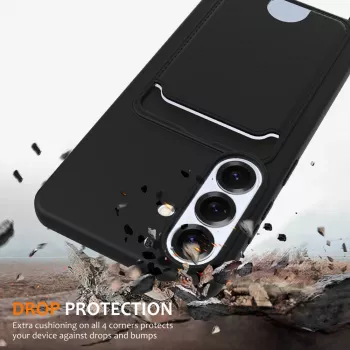 Hurtel Samsung Galaxy S26 TPU Case with Card Holder and Crossbody Lanyard, black