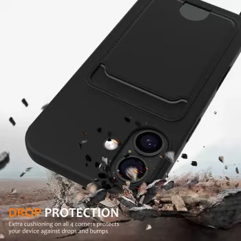 iPhone 17 TPU pouzdro s držákem na karty a crossbody šňůrkou, černé