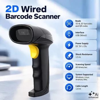 Qoltec Precision Barcode Scanner 1D 2D, QR, EAN, USB