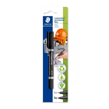 Permanentní DIY popisovač STAEDTLER Lumocolor duo, 2 hroty, 0,6 mm / 1,5 mm, blister (348-9 BK-1)