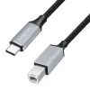 Kabel USB 2.0 Type-C Logilink CU0515, C/M na B/M, 480 Mbps, nylon, kov, černo-stříbrný, 2 m