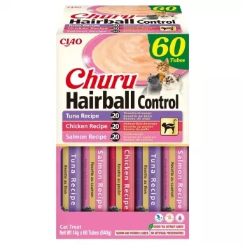 Pamlsky pro kočky Inaba Cat Churu Hairball Control (60 x 14 g)