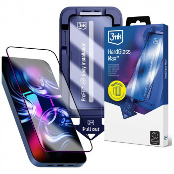 Tvrzené sklo s aplikátorem 3MK HardGlass Max pro Apple iPhone 13 / 13 Pro / 14 / 16e / 17e, černé
