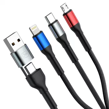 Kabel 3MK Hyper Cable N-SERIES 6v1 USB-C / USB-A na USB-C / MicroUSB / Lightning, QC 3.0, 18 W (9 V / 2 A), 1,2 m, černý